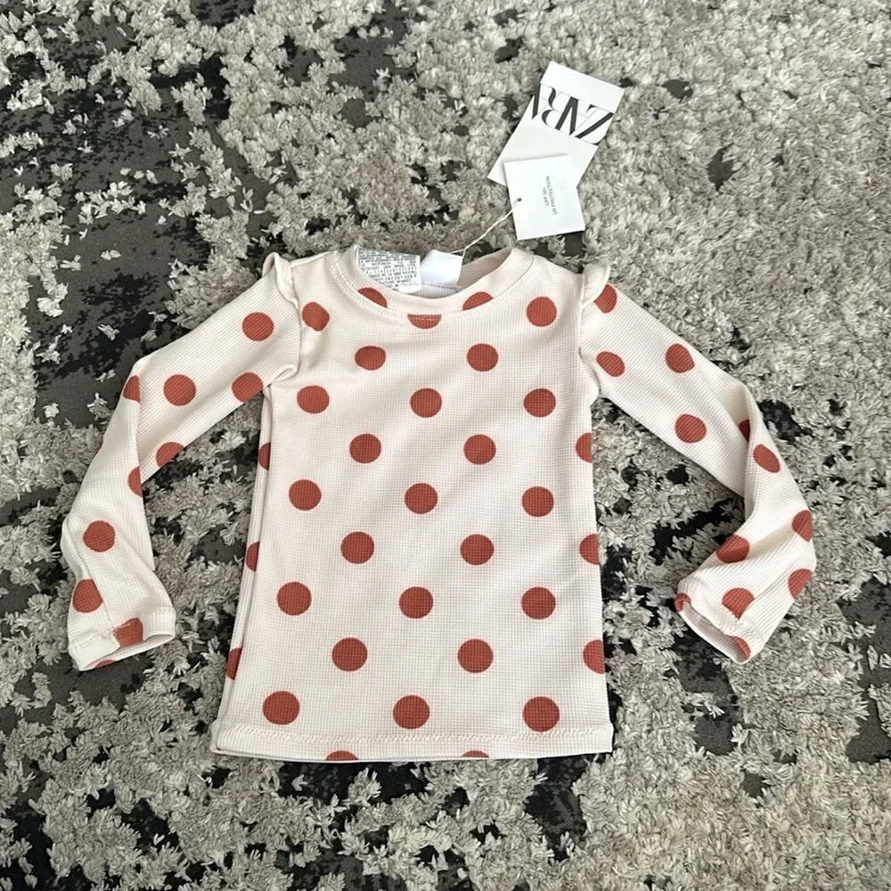 ZARA Kids | Beige Brown | POLKA DOT RASH GUARD NWT Size 4